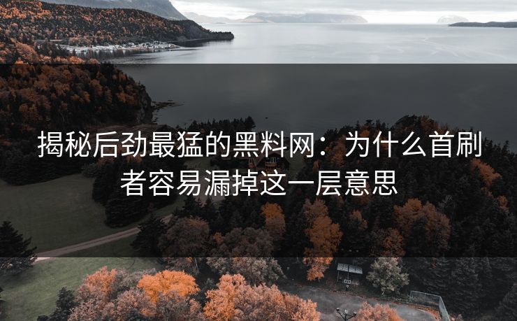 揭秘后劲最猛的黑料网：为什么首刷者容易漏掉这一层意思