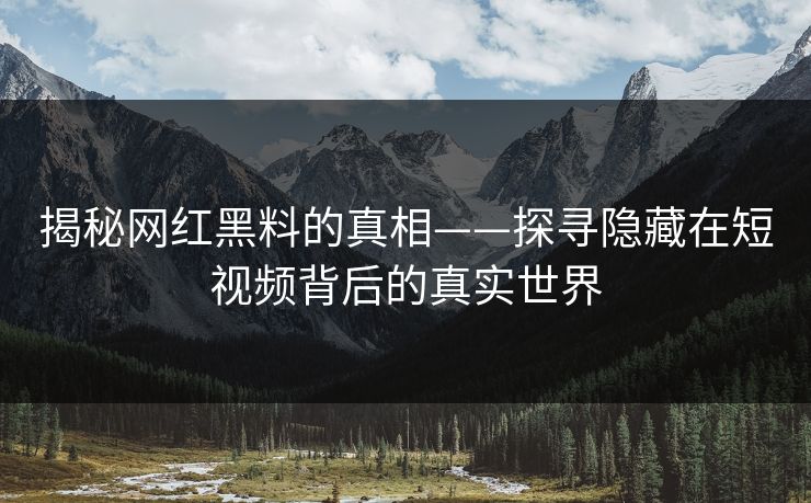 揭秘网红黑料的真相——探寻隐藏在短视频背后的真实世界