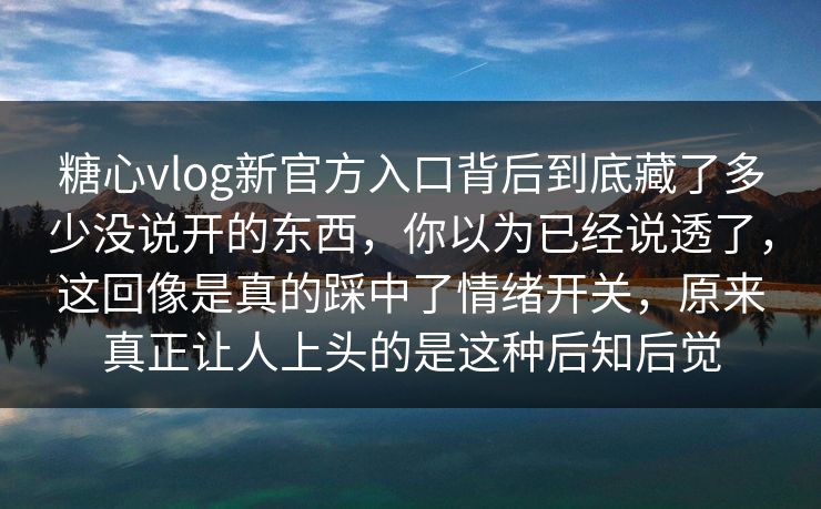 糖心vlog新官方入口背后到底藏了多少没说开的东西，你以为已经说透了，这回像是真的踩中了情绪开关，原来真正让人上头的是这种后知后觉